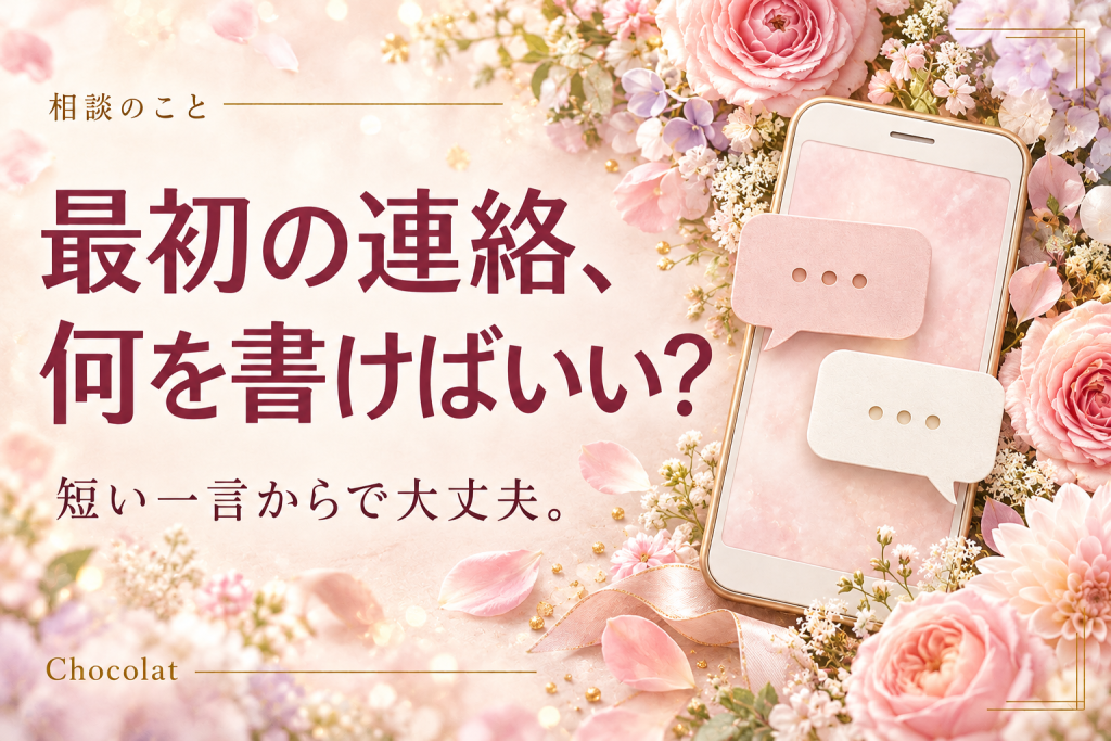 最初の連絡について相談するイメージ。ピンクの花とスマートフォン